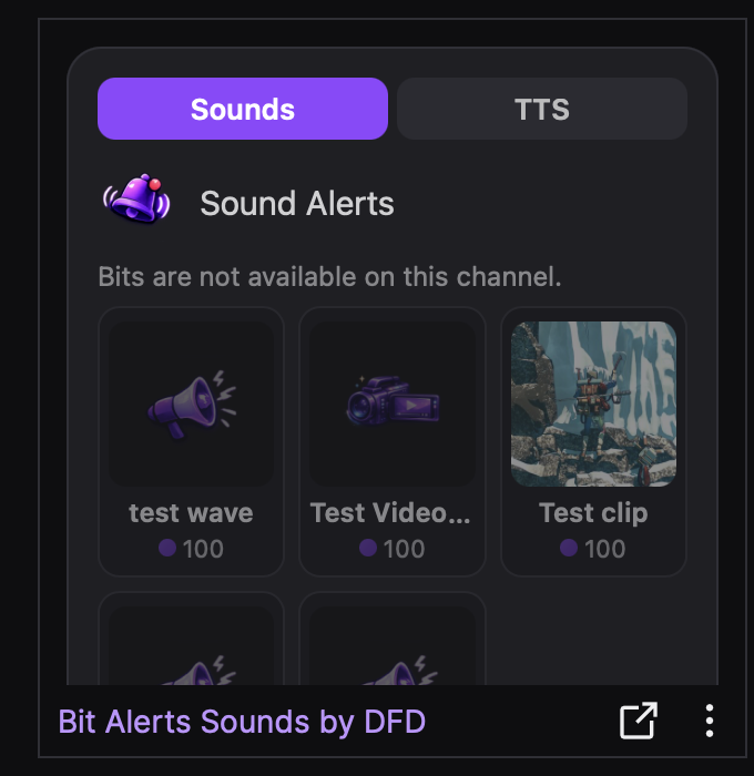 Bit Alerts panel view showing sound and video alert cards
